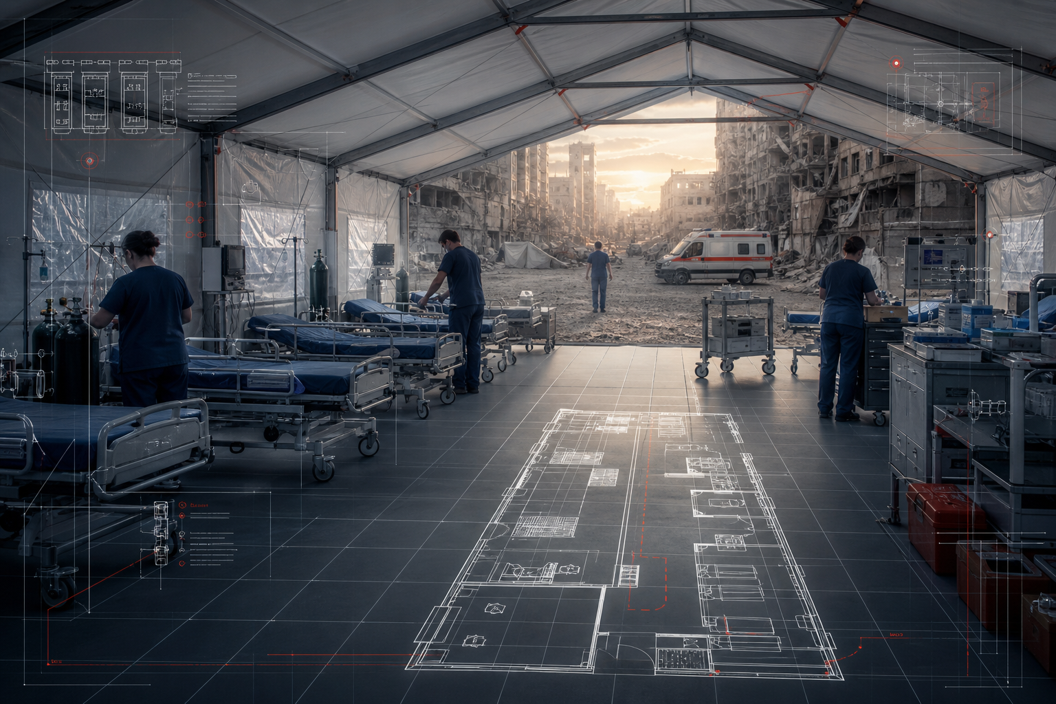 CAD-enhanced field hospital in a conflict-affected city
